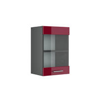 KÜCHENGLASSCHRANK R-Line Rot Hochglanz 40 cm - Bordeaux/Anthrazit, Holzwerkstoff (40/60/31cm) - Vicco