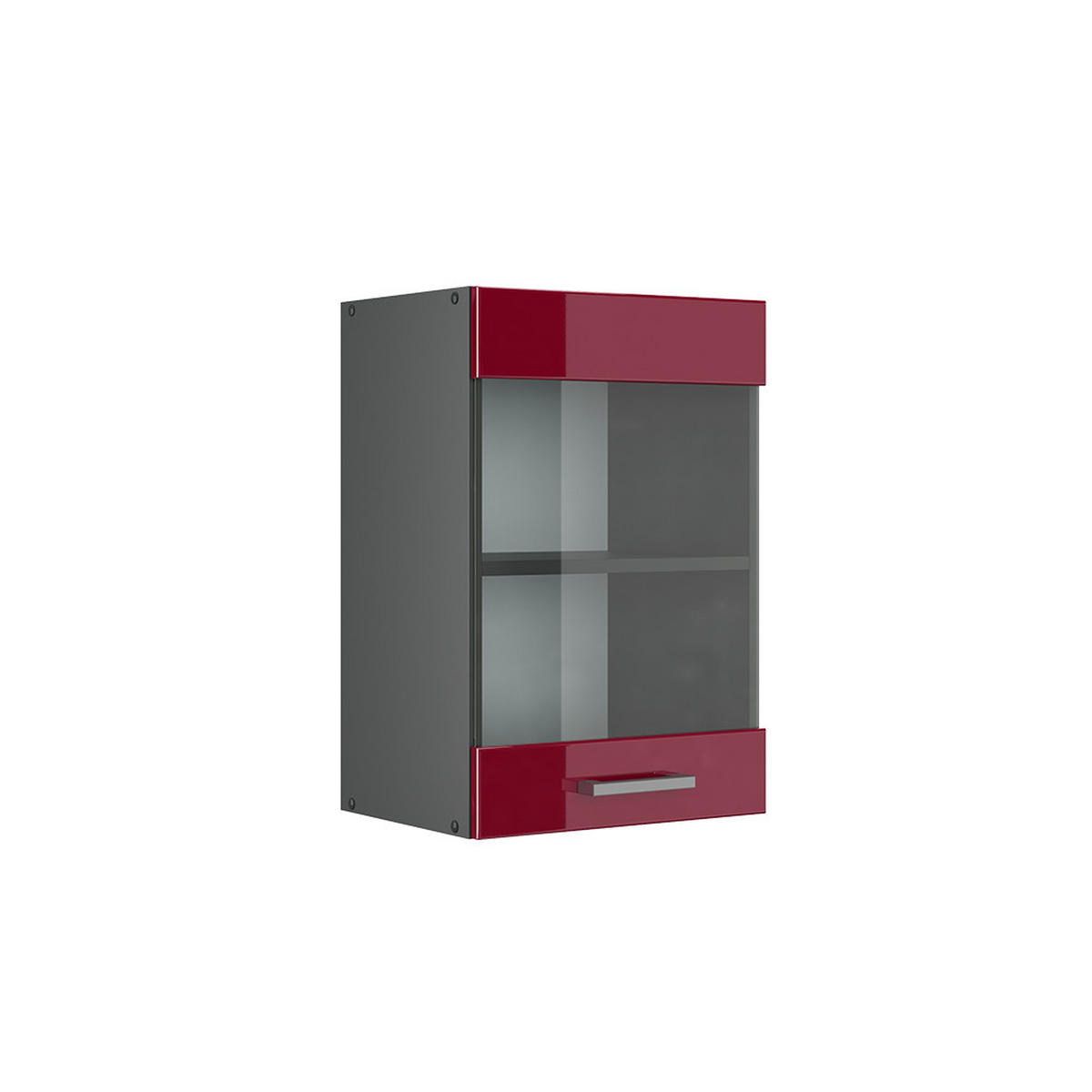 KÜCHENGLASSCHRANK R-Line Rot Hochglanz 40 cm - Bordeaux/Anthrazit, Holzwerkstoff (40/60/31cm) - Vicco