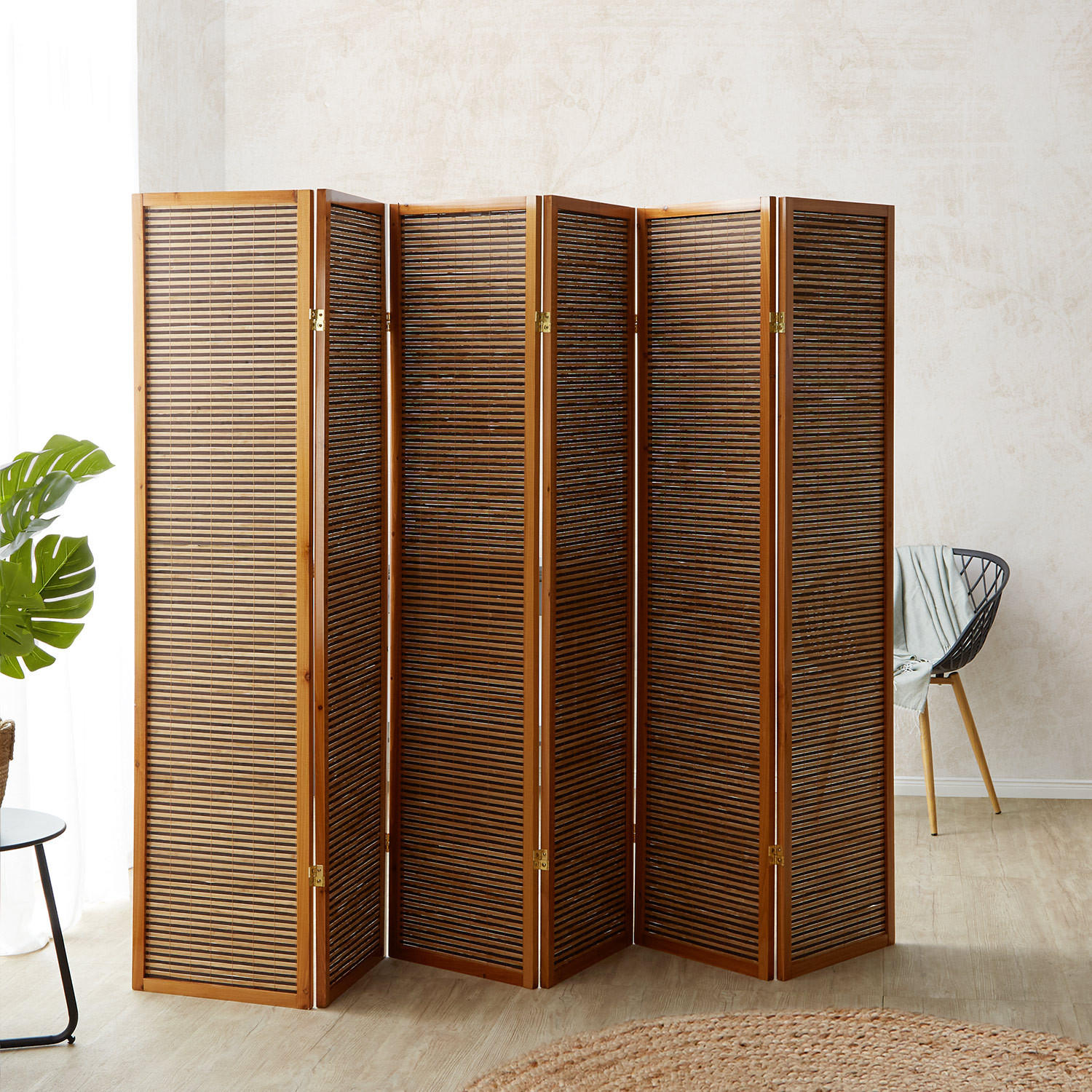 PARAVENT 6-tlg. 264/175 cm Braun Bambusstreben - Braun, Holz (264/175/2cm) - Homestyle4u