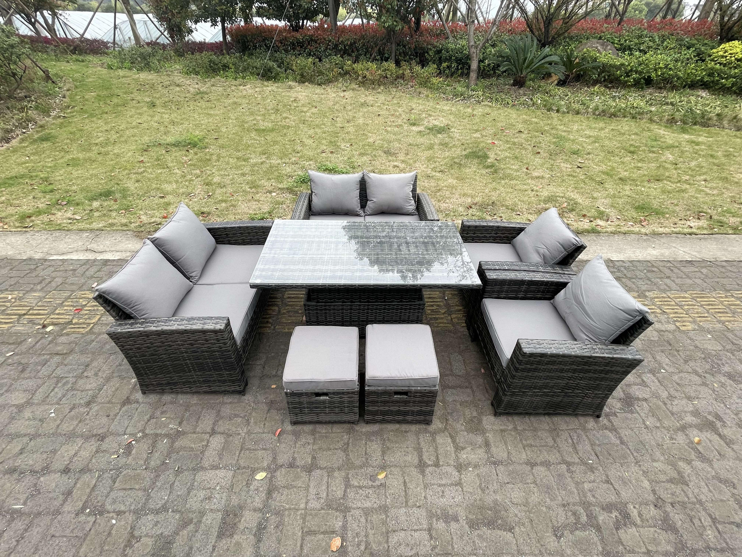 GARTENSOFA mit hoher Rückenlehne Polyrattan Dunkelgrau 8-Sitzer - Dunkelgrau, Metall - Fimous