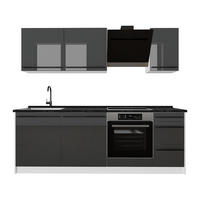 KÜCHENZEILE R-Line, Anthrazit Hochglanz/Weiß, 220 cm Arbeitsplatte Anthrazit - Schwarz Hochglanz/Weiß, Holzwerkstoff (220/81.6/60cm) - Vicco