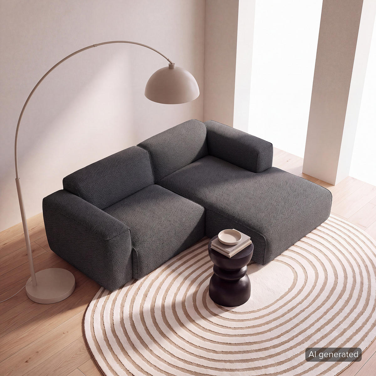 ECKSOFA mit XL-Longchair - Anthrazit/Schwarz, Kunststoff/Textil (260/171cm) - home24