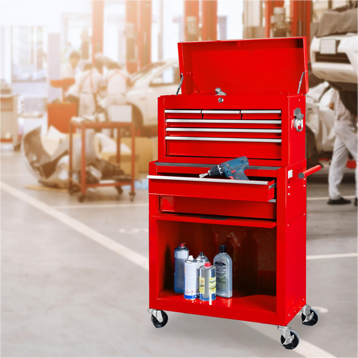 WERKZEUGWAGEN ,Rollen Ø 100 mm,rot - Rot, Metall (33/110/69cm) - tectake