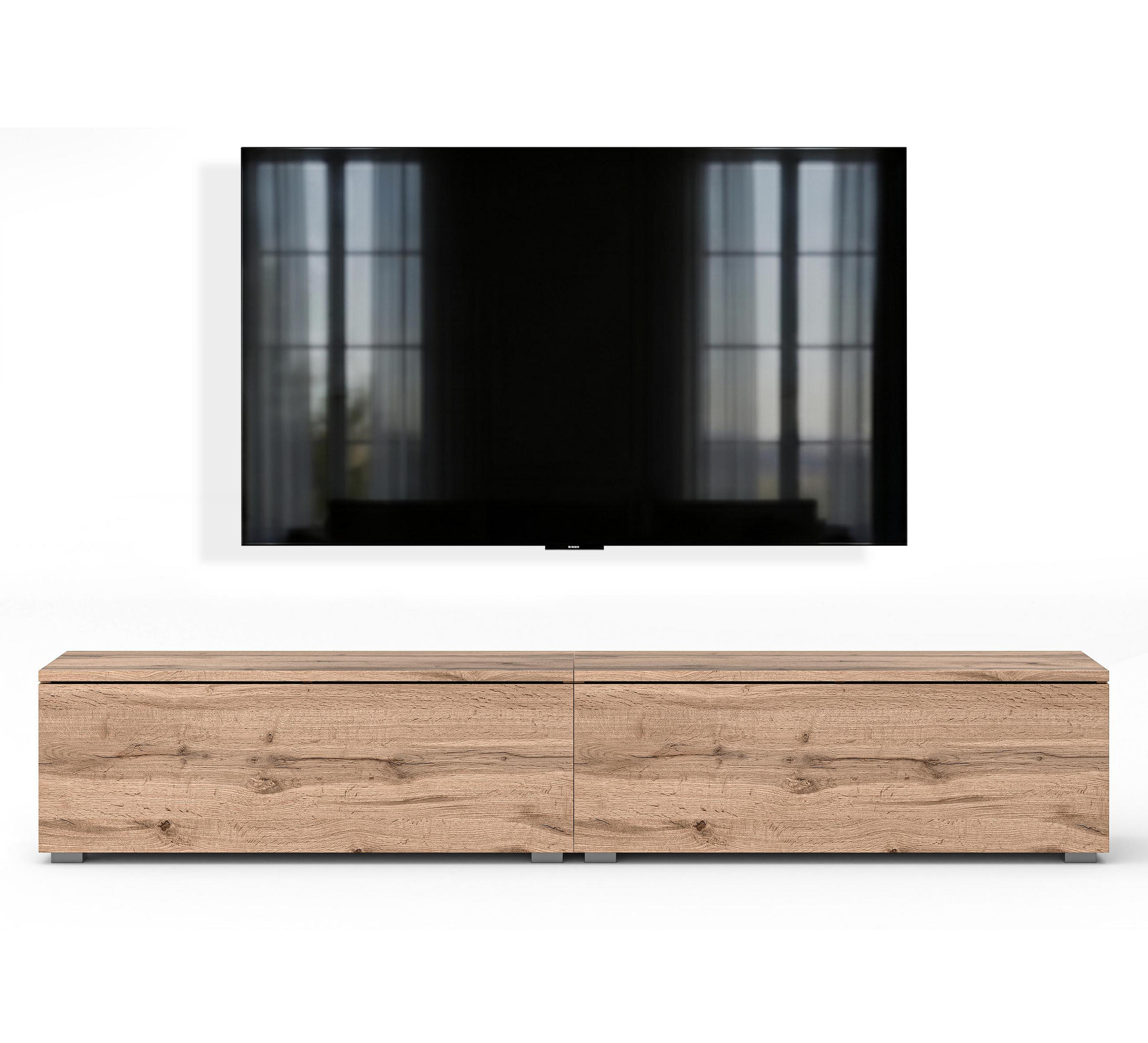 LOWBOARD Barvo 2x100 Eiche Wotan 200/36,5/32 cm – hängend oder stehend - Braun, Holzwerkstoff/Kunststoff (200/36.5/32cm) - AX Living