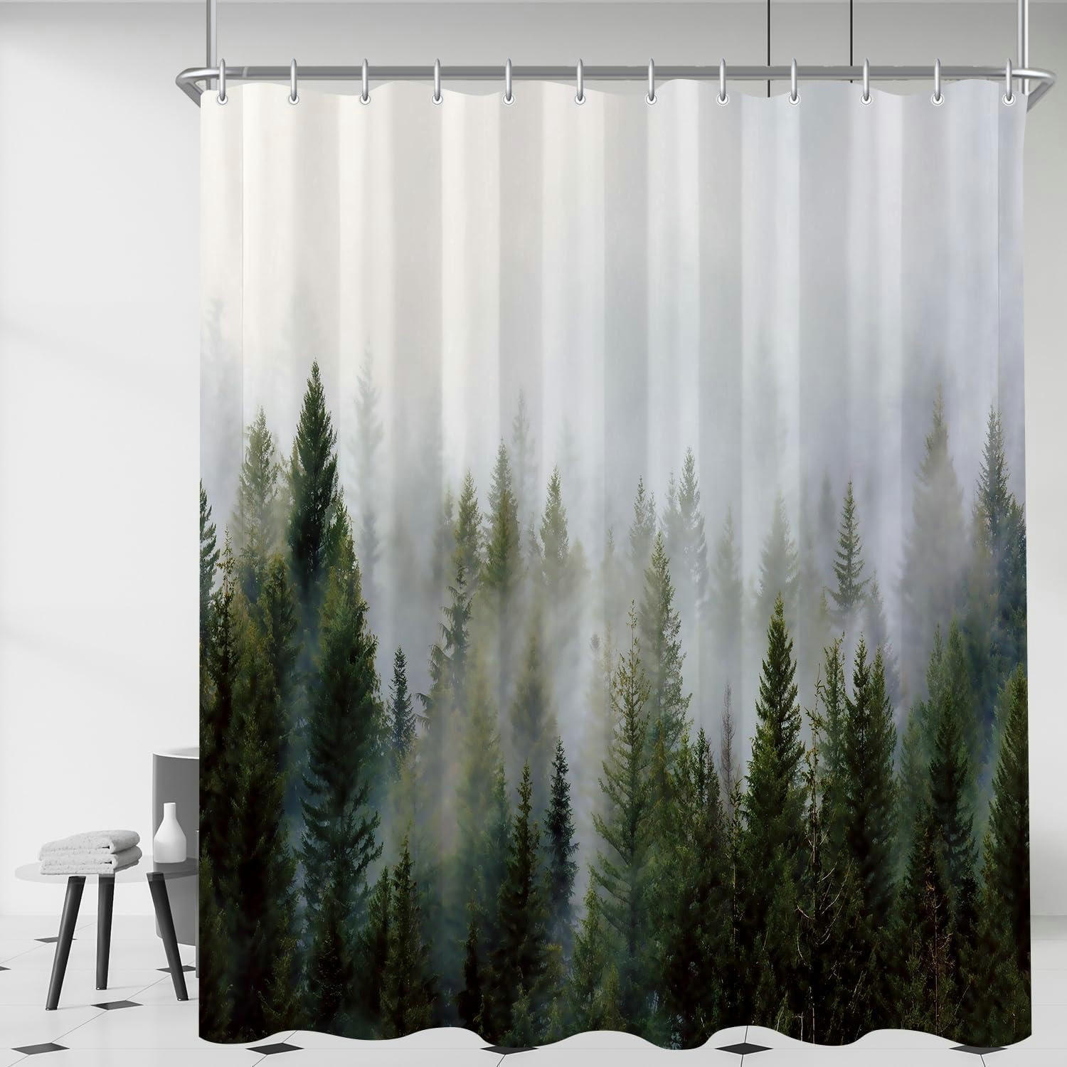 DUSCHVORHANG Nebel Wald 180 x 200 cm Textil Wasserabweisend - Grün, Textil (180/200cm)