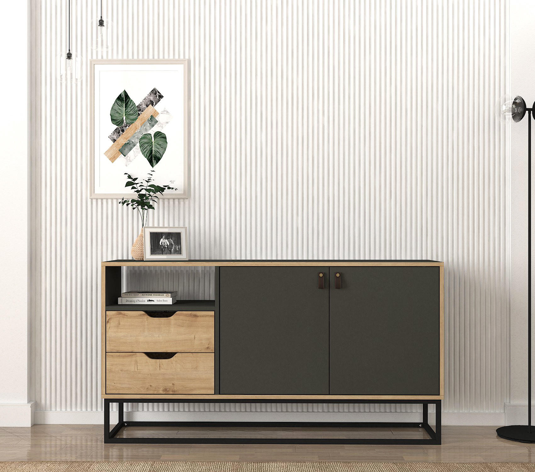 SIDEBOARD Dolores mit Metallfüßen Anthrazit Safir - Beige/Schwarz, Holzwerkstoff/Metall (150/80/35cm) - moebel17