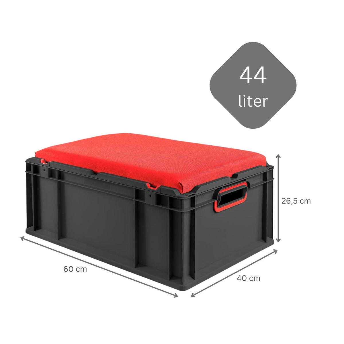 EUROBOX NextGen Seat Box Rot, HxBxT 26,5x40x60cm, 44 Liter, Griffe offen, Schwarz - Schwarz, Kunststoff (40/26.5/60cm) - PROREGAL