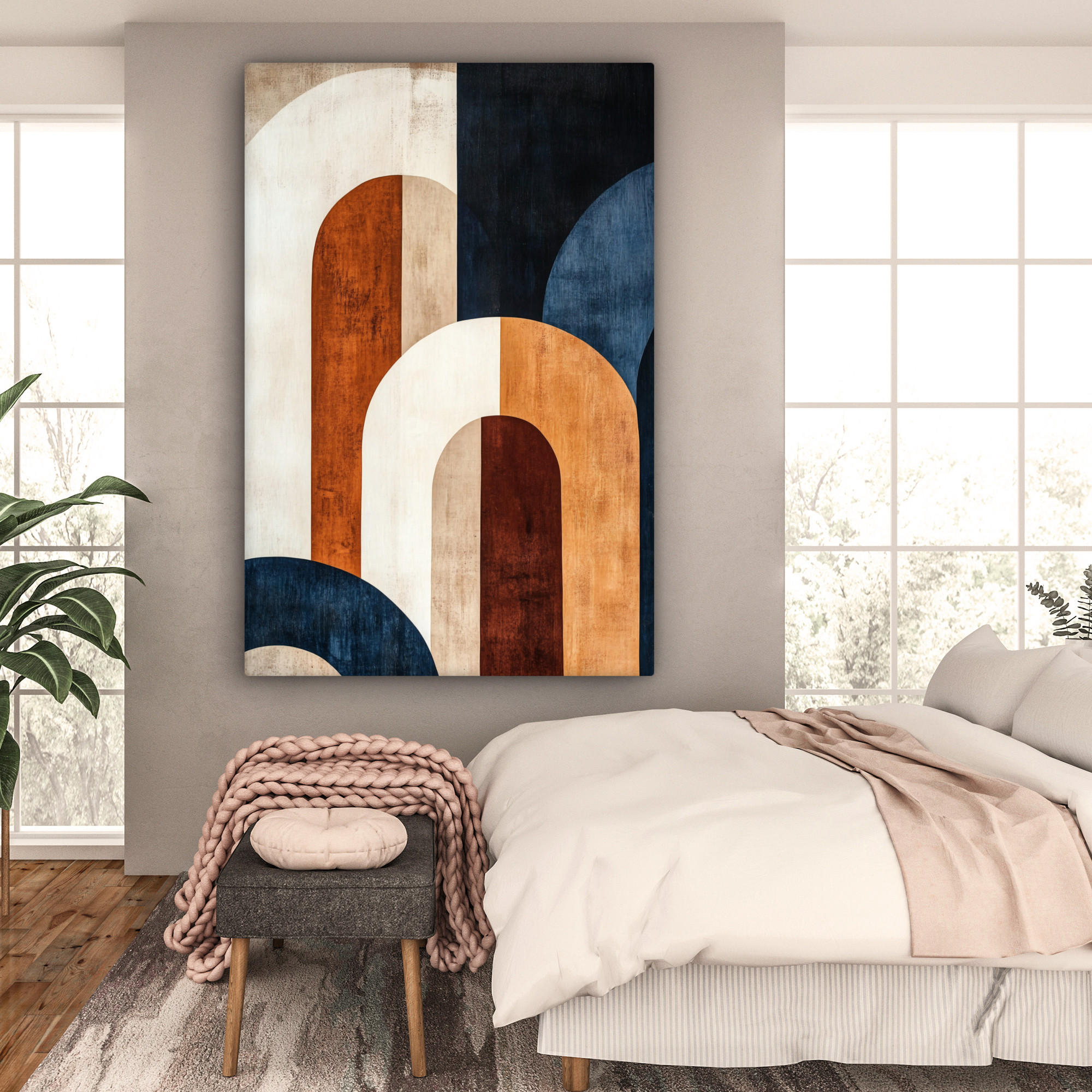 LEINWANDBILD Abstrakt - Formen - Dunkelblau 90x140 cm - Cognac, Textil (90/140cm) - MuchoWow