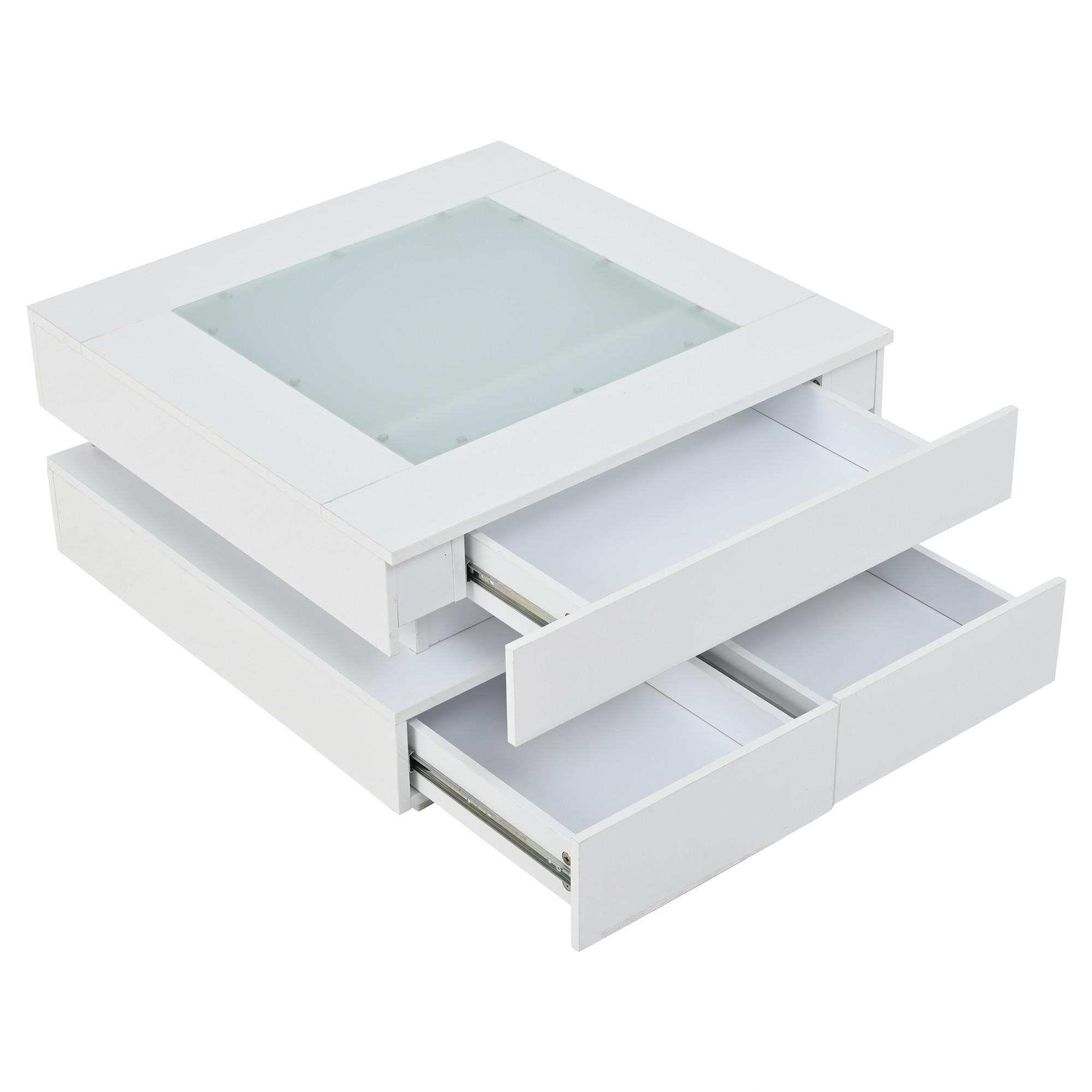 COUCHTISCH DE-37117 quadratisch mit Glasplatte, LED und 3 Schubladen Weiß - Weiß, Holzwerkstoff (70/70/35cm) - ComfortXL