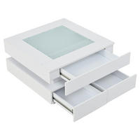 COUCHTISCH DE-37117 quadratisch mit Glasplatte, LED und 3 Schubladen Weiß - Weiß, Holzwerkstoff (70/70/35cm) - ComfortXL