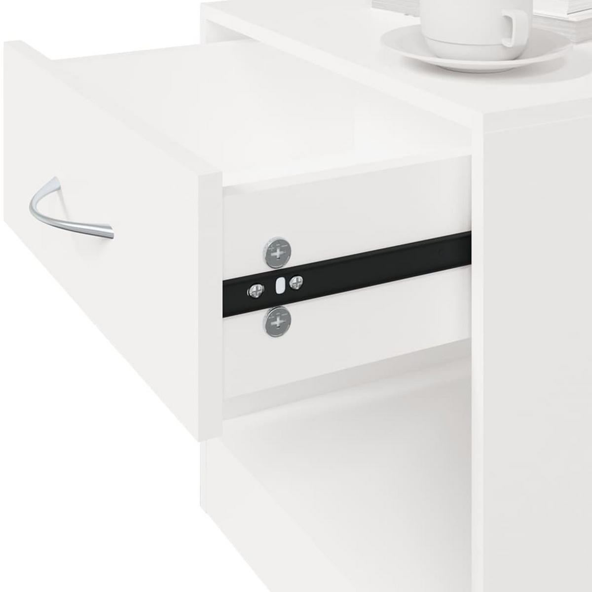 NACHTTISCH 2-teilig mit Schublade 36,5/30,5/38 cm in Weiß - Silberfarben/Weiß, Holz/Metall (36.5/38/30.5cm) - vidaXL