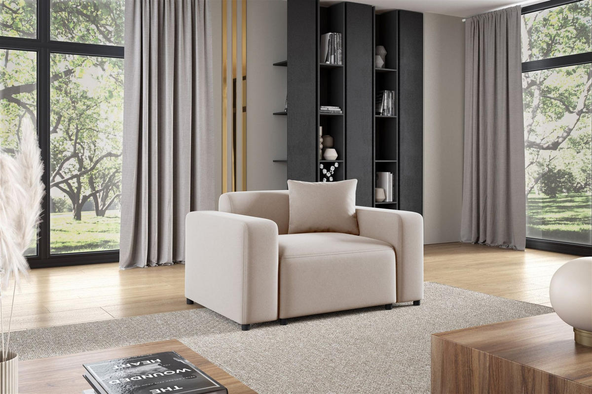 SESSEL Megan In Salvador - Beige, Holzwerkstoff/Textil (145/75/98cm) - Fun Möbel