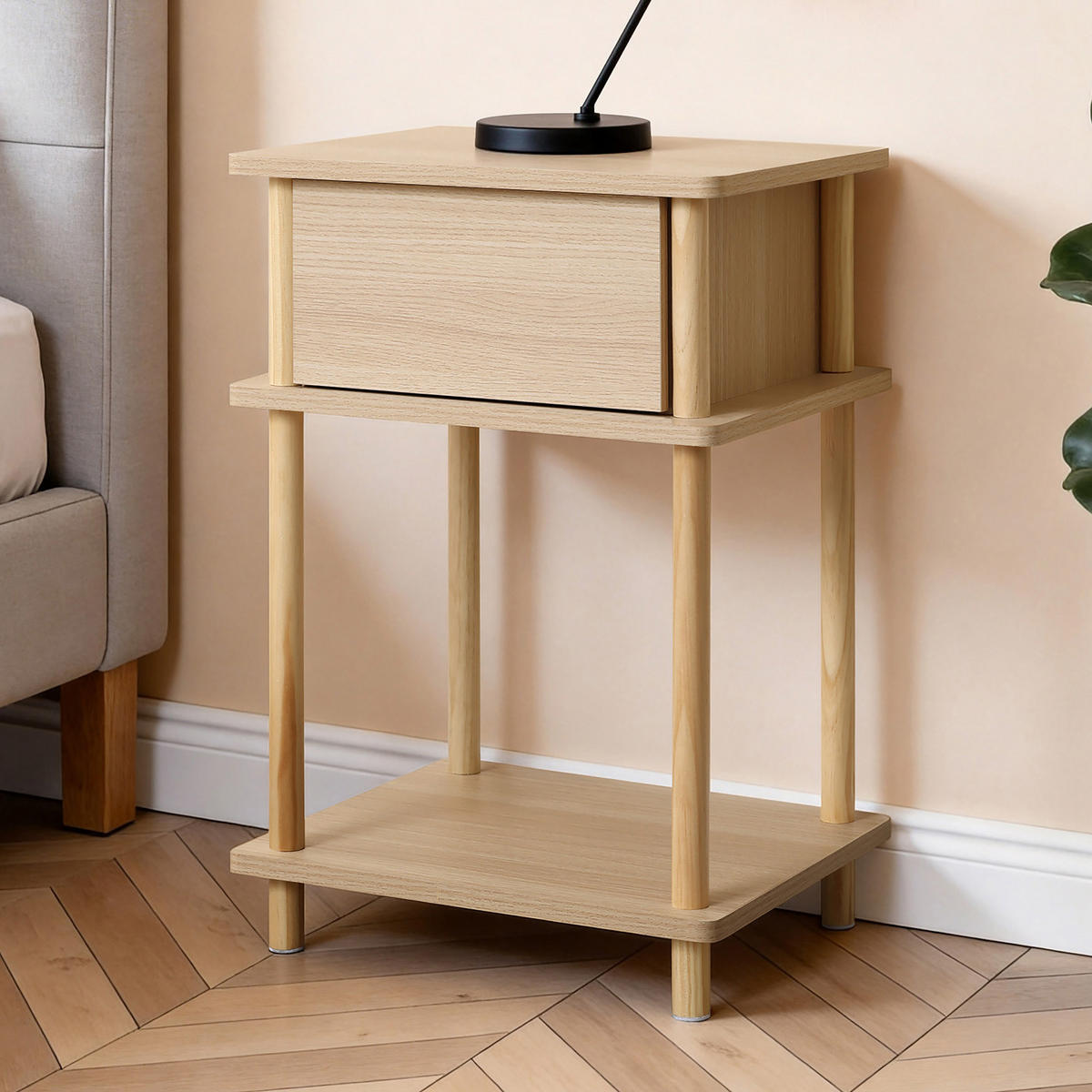 NACHTTISCH Holz mit Schublade | B40 x T35 x H60 cm - Naturfarben, Holz/Holzwerkstoff (40/60/30cm) - Hometopia