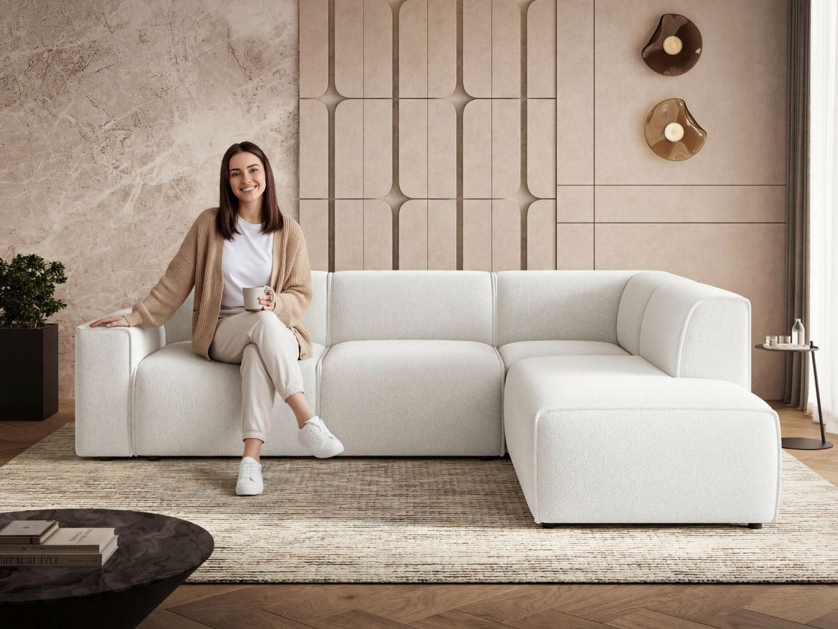 ECKSOFA Eluno Weiß Links - Schwarz/Weiß, Holz/Kunststoff (220/292cm) - Graingold