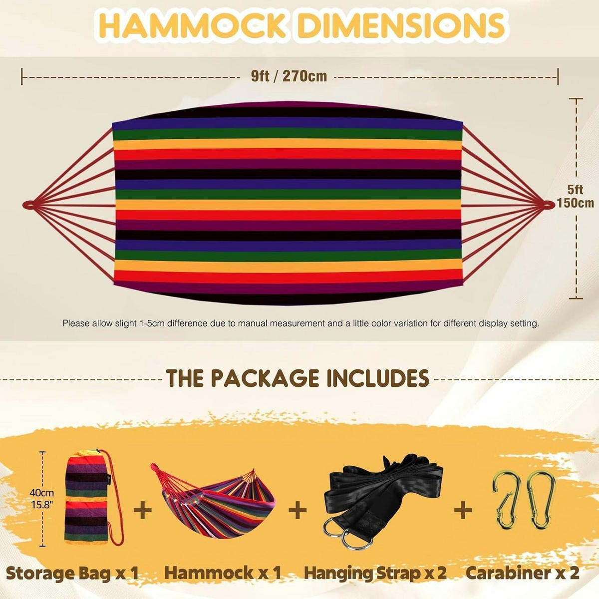 HÄNGEMATTE Baumwolle Regenbogen mit Gurten und Tasche - Multicolor, Textil (150/2.5/270cm)