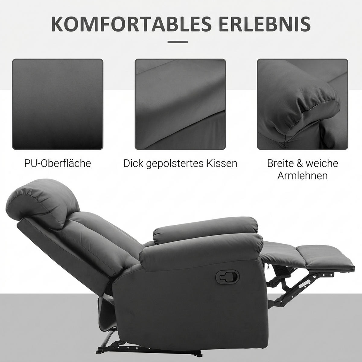 RELAXSESSEL Stahl Kunstleder Schwarz - Schwarz, Leder/Metall (97/107/80cm) - HOMCOM