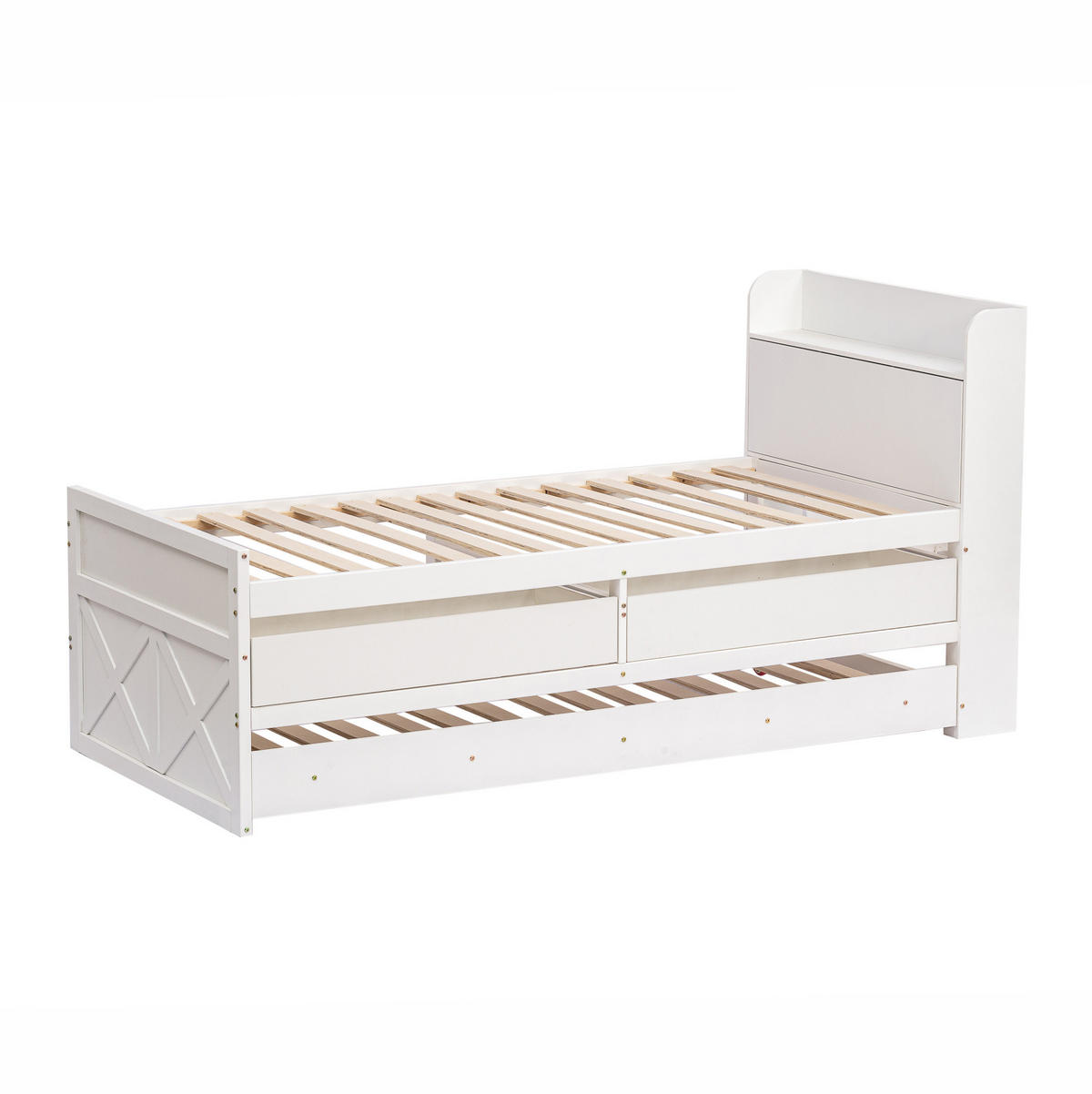 JEDNOLŮŽKO 90/190 cm bílé z masivního dřeva s výsuvným lůžkem, zásuvkami a USB - bílá, dřevo (90/200cm) - OKWISH