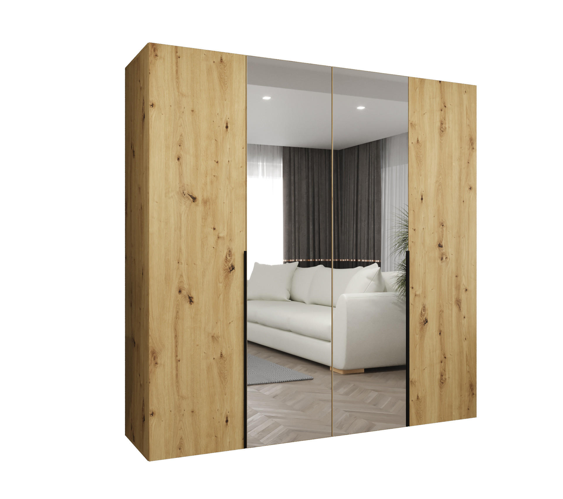 Abiks Möbel Drehtürenschrank Eiche Artisan, Schwarz 200x202x52 cm