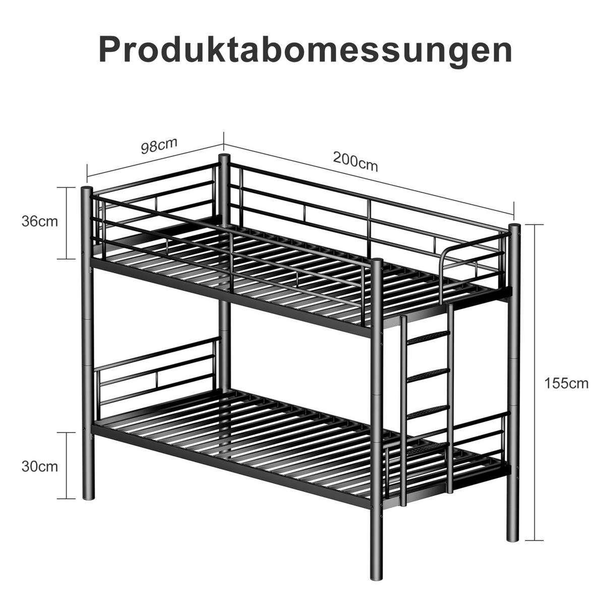 ETAGENBETT 90/190 cm aus Metall mit Umbaumöglichkeit zu 2 Einzelbetten Schwarz - Schwarz, Metall (90/190cm) - Modenvie