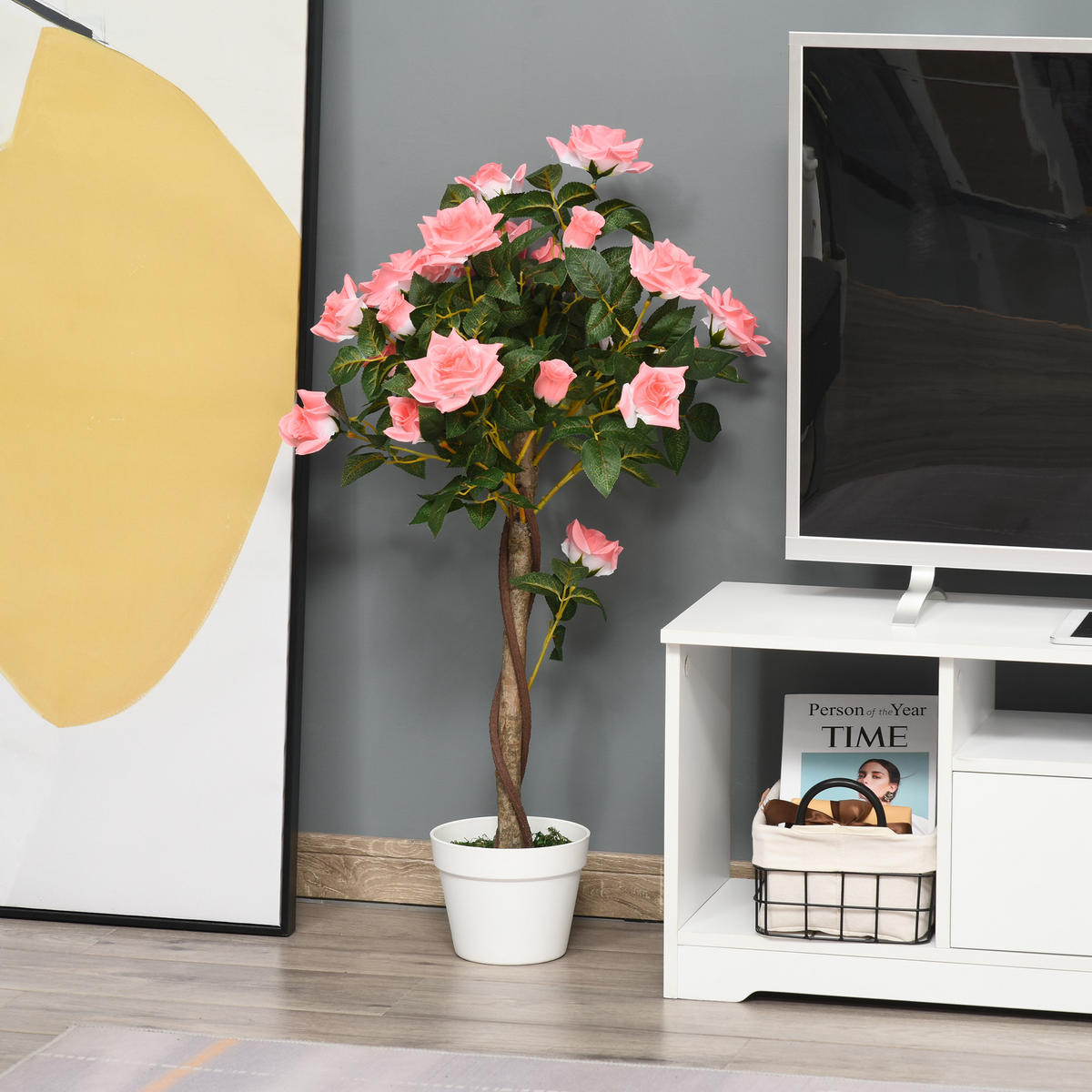 KÜNSTLICHE Rosenpflanzen groß 90 cm Kunstpflanze Rosenbaum für Wohnzimmer - Rosa, Kunststoff (90cm) - Outsunny