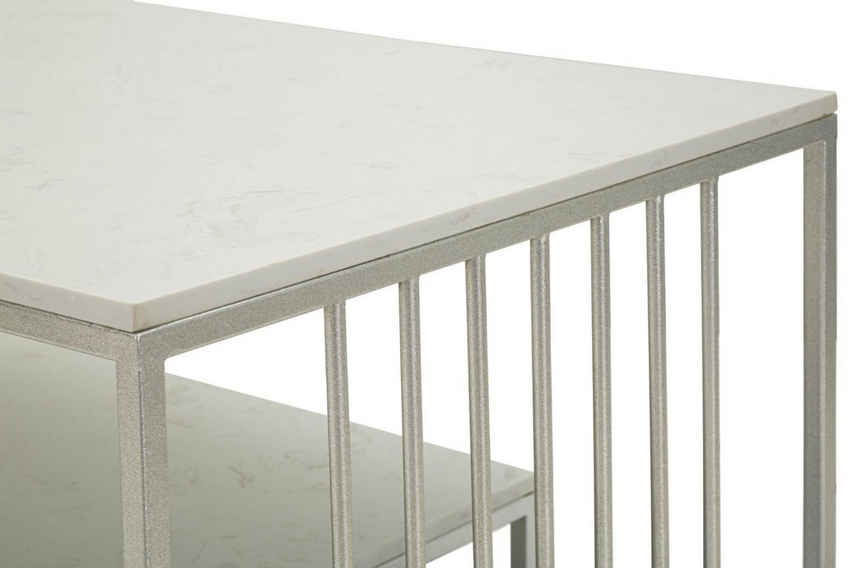 COUCHTISCH Kayseri, silberfarben und weiß, Eisen und Marmor, 90 x 45 x 60 cm - Silberfarben/Weiß, Stein/Metall (45/90/60cm) - Mauro Ferretti