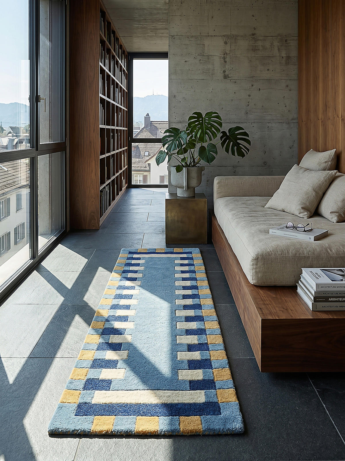 WOLLTEPPICH WENSUM, geometrisch, Blau-Gelb, 60 x 230 cm - Blau, Textil (60/230cm) - KADIMA DESIGN