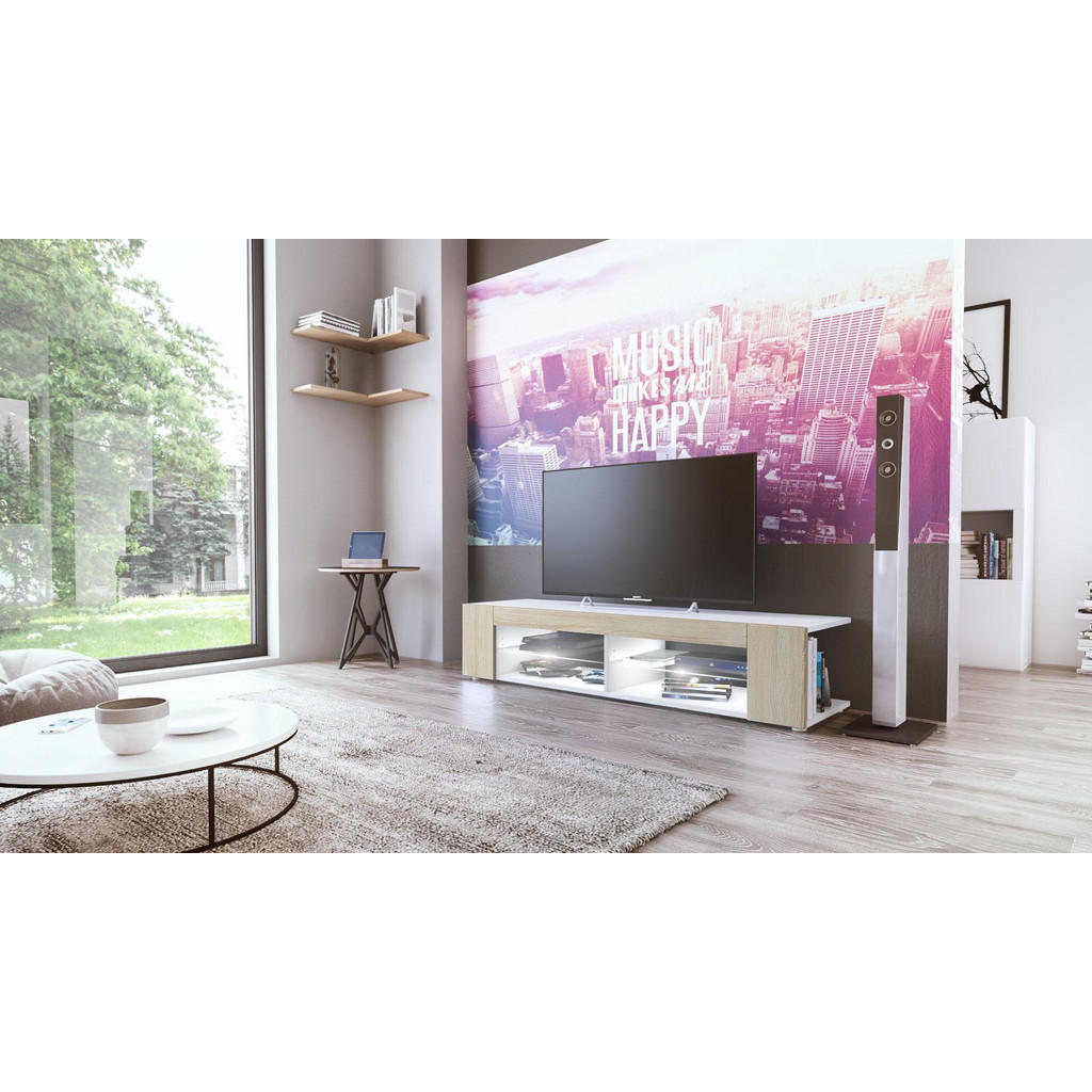 Thumbnail - Vladon Lowboard, Eiche San Remo, Holzwerkstoff, 134.5x30.5x38.5 cm, Wohnzimmer, Wohnwände, Lowboards, Lowboards stehend