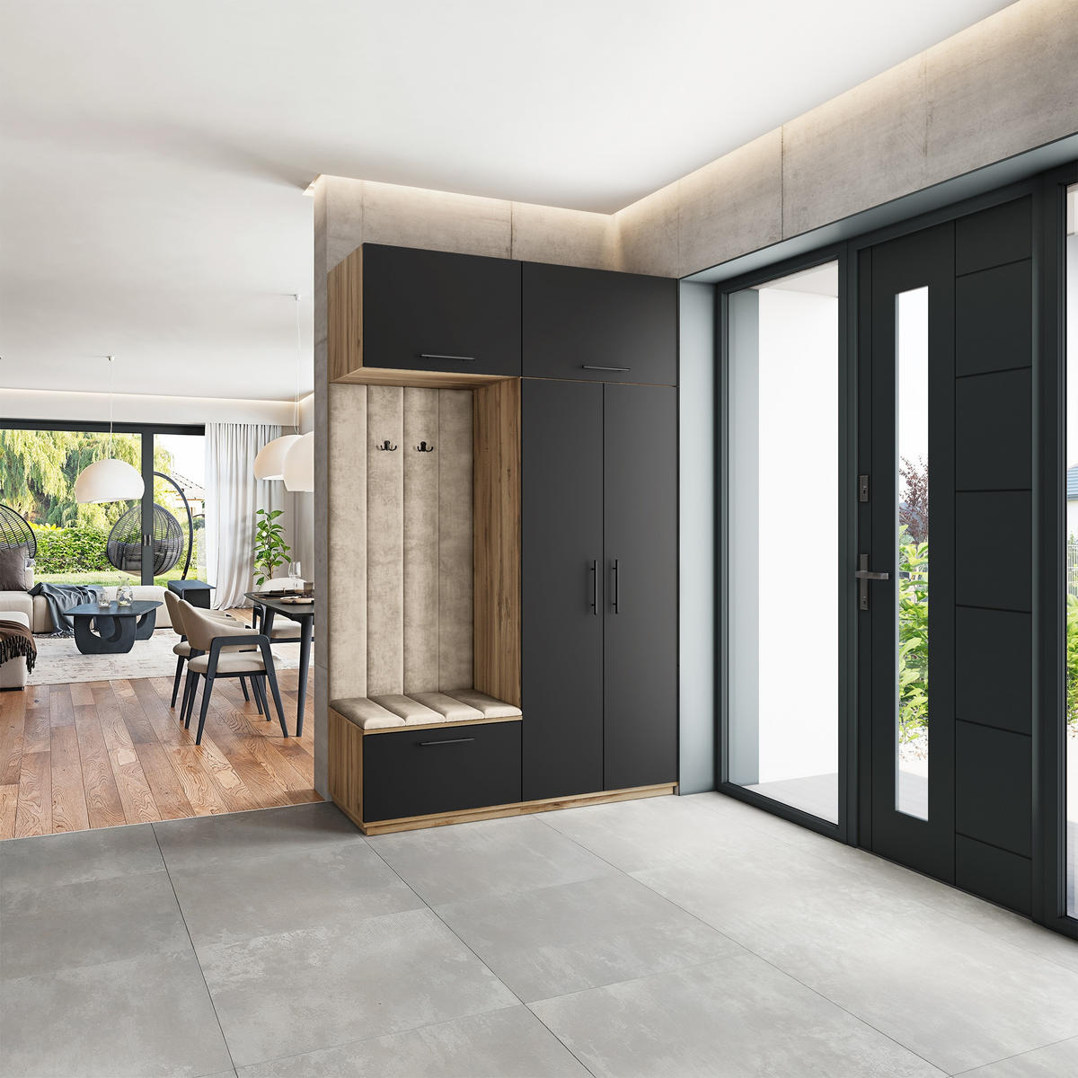 GARDEROBENSCHRANK REMA 150/240/60 cm Modern Eiche Wotan - Eiche Wotan/Schwarz, Holzwerkstoff (150/240/60cm) - MASSENO