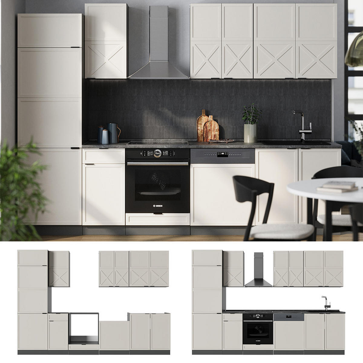 KÜCHENZEILE Fame-Line GrauBeige/Anthrazit 300 cm ohne AP - Anthrazit/Grau, Holzwerkstoff (300/81.6/46cm) - Vicco