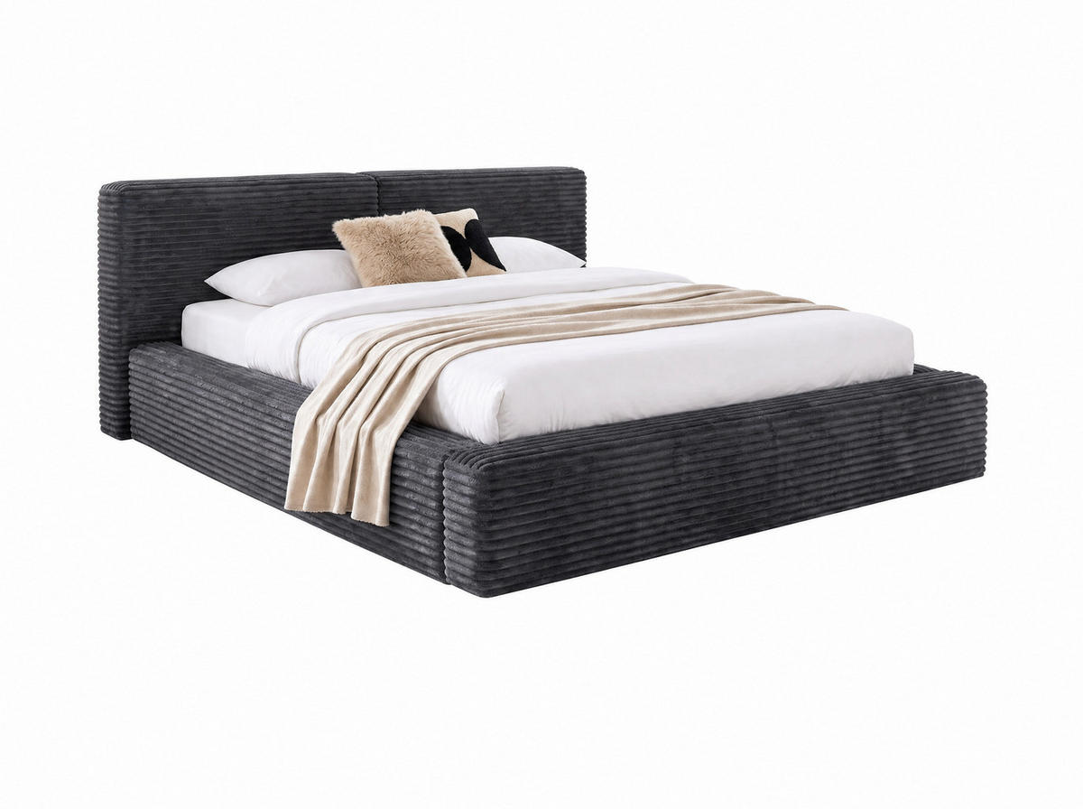 POLSTERBETT Nara Anthrazit 200/200 cm mit Bettkasten - Anthrazit, Textil/Metall (200/200cm) - wonello
