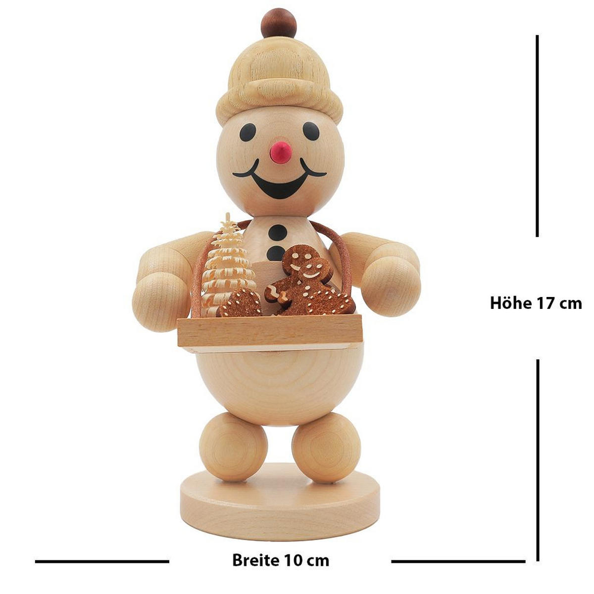 HOLZFIGUR Schneemann Junior mit Bauchladen auf Sockel 17 cm - Multicolor, Holz (10/1/0.1cm)