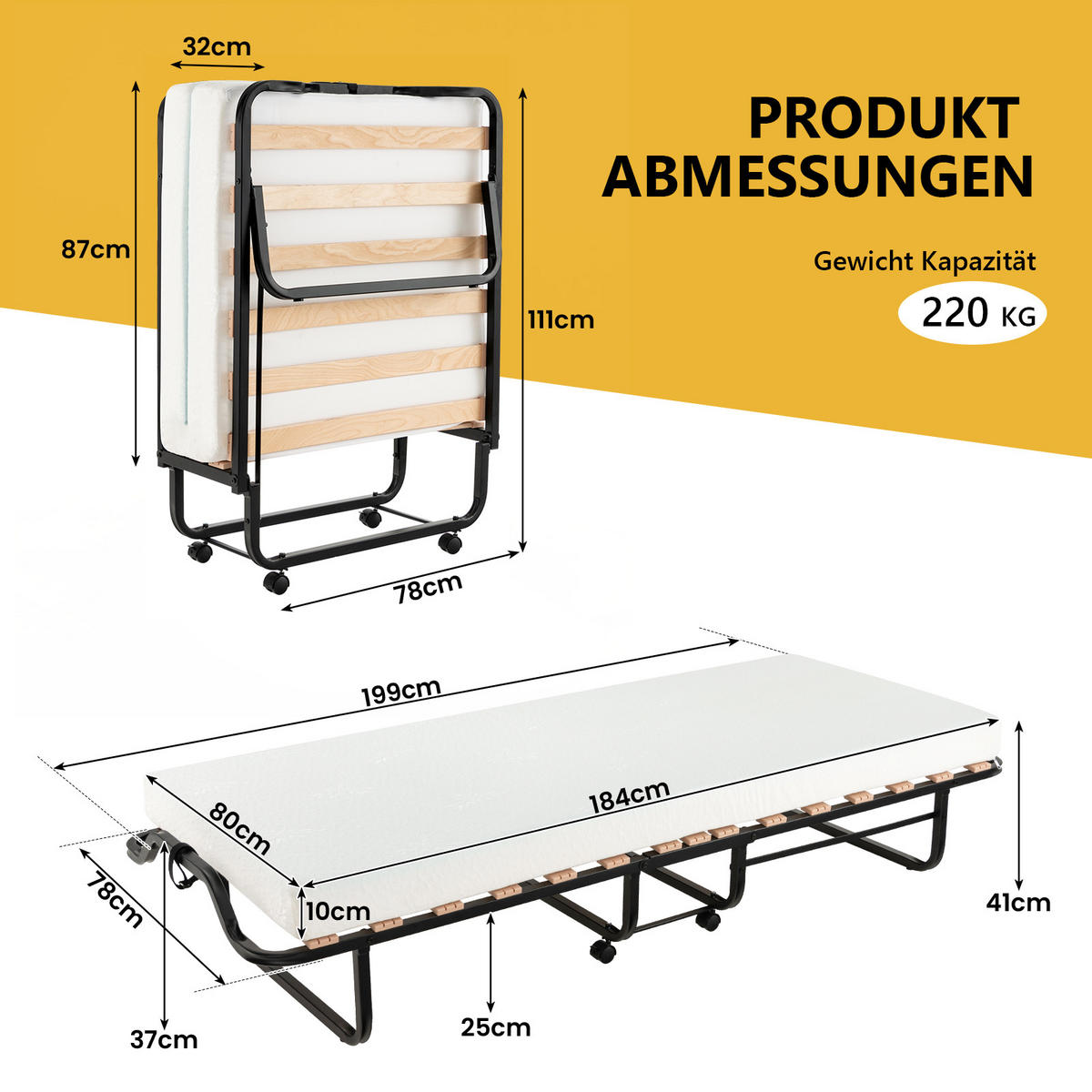 GASTEBETT Schwarz - Schwarz, Metall - COSTWAY