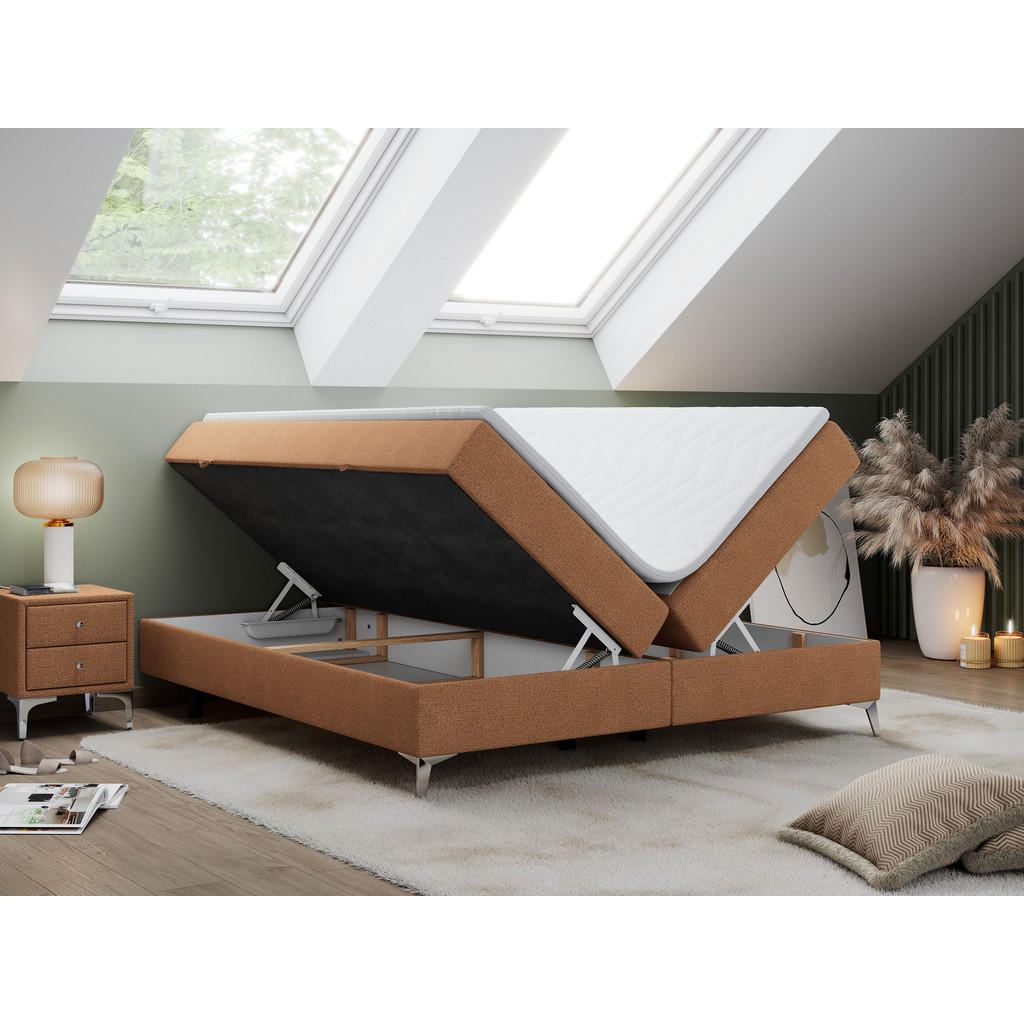Thumbnail - MKS Boxbett, Orange, Textil, 2-Sitzer, H3, Rechteckig, 180x200 cm, Schlafzimmer, Betten, Boxspringbetten