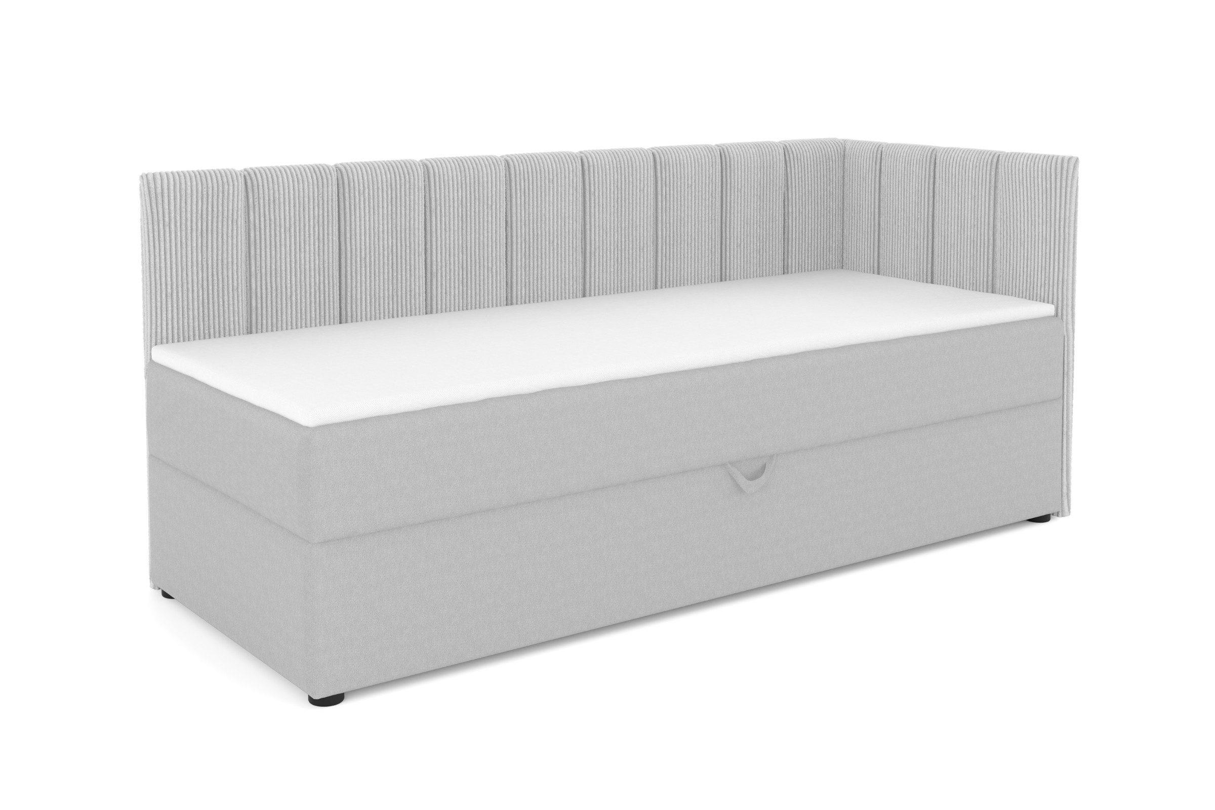BOXBETT VIGO 90/200 cm in Cord/Velours Hellgrau H3 rechts - Hellgrau, Holz/Holzwerkstoff (90/200cm) - Deine Möbel 24