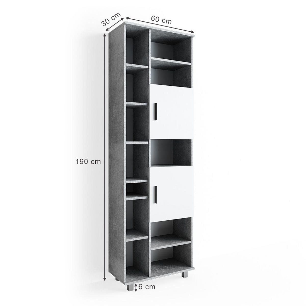 BADSCHRANK Ilias Beton 60 x 190 cm - Schieferfarben/Grau, Holzwerkstoff (60/190/30cm) - Vicco