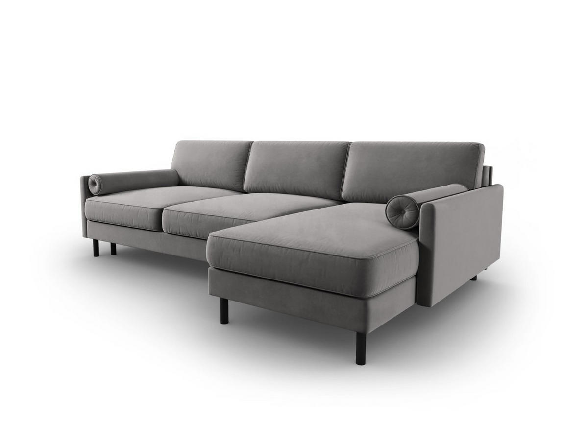 AUSKLAPPBARES-ECKSOFA rechts mit Container Scott aus Samt hellgrau 5 Sitzplätze - Hellgrau, Textil (142/212cm) - Micadoni