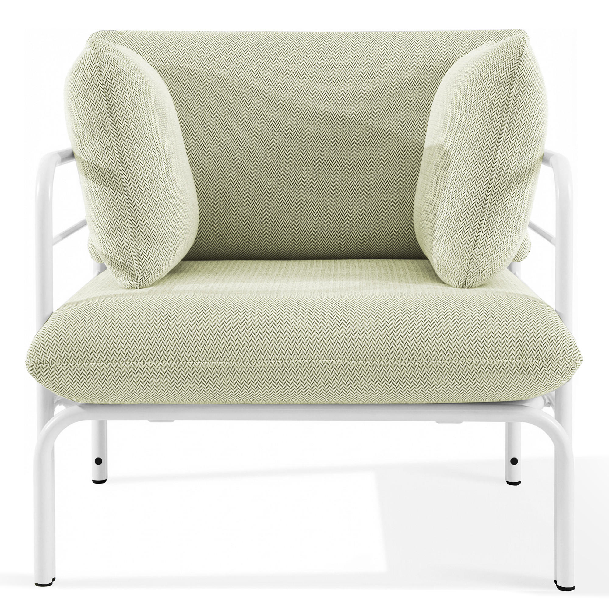 GARTENSESSEL RAMBE inkl. Auflagen, Stahlgestell, Modern, Weiß - Weiß/Hellgrün, Textil/Metall (79/80/80cm) - KONSIMO®