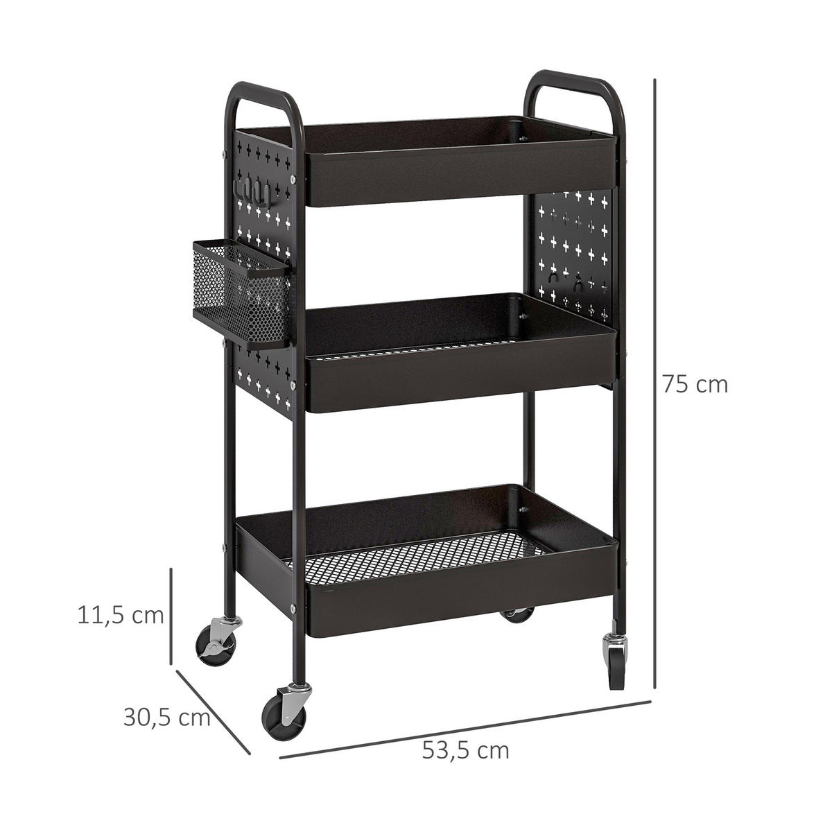 ROLLWAGEN, Servierwagen, Stahl, Schwarz - Schwarz, Metall (30.5/75/53.5cm) - HOMCOM