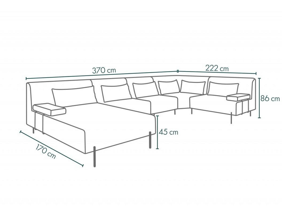 GARTENSOFA BORNEO XL Wetterfest 370x222x86 cm, Links, Solide Konstruktion, HR-Schaumfüllung, Wetterfeste Bezugstoff, Grau - Grau, Holz/Metall (370/86/222cm) - Trada