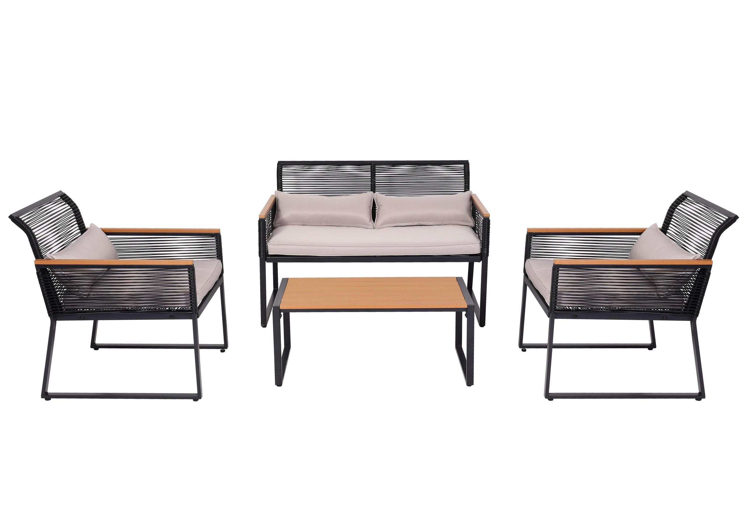 GARTENLOUNGE Holzoptik Polster Hellgrau - Braun, Metall - PROREGAL