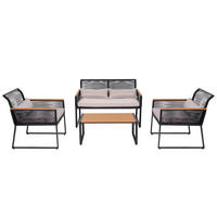 GARTENLOUNGE Holzoptik Polster Hellgrau - Braun, Metall - PROREGAL