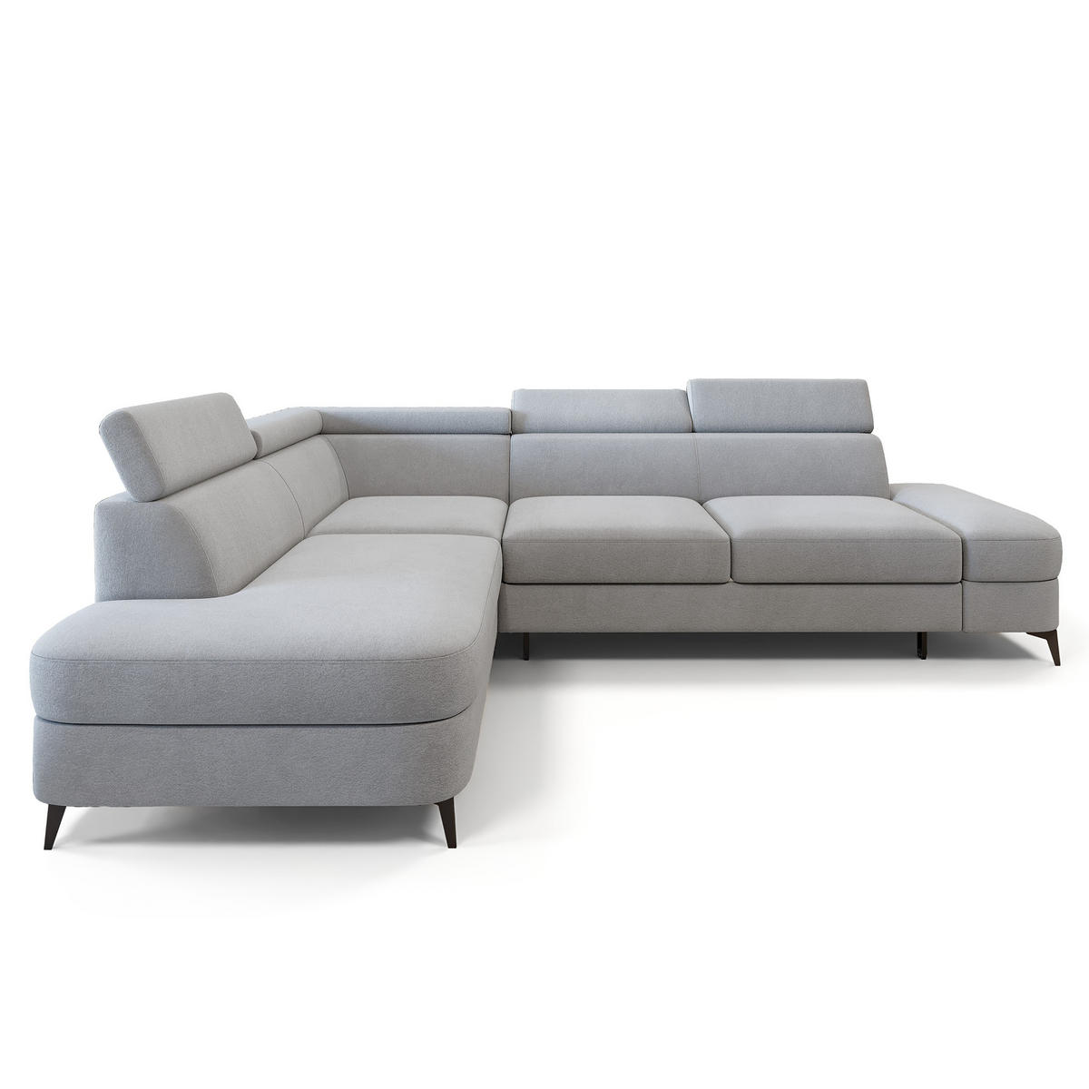 ECKSOFA AVISE MV L-S Hellgrau Velours-Stoff mit Schlaffunktion - Hellgrau, Holzwerkstoff/Textil (268/195cm) - MASSENO