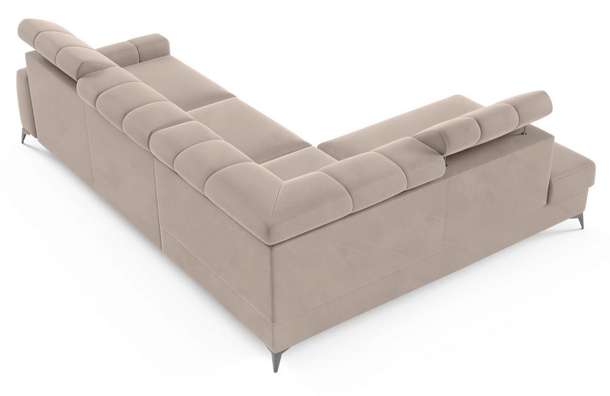 ECKSOFA London Greige Velours - Taupe/Schwarz, Textil/Metall (274/203cm) - Selsey