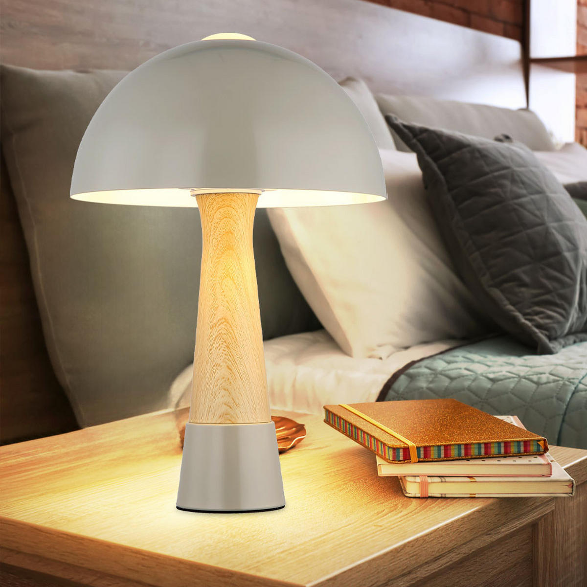 TISCHLEUCHTE Paulin Holzoptik Grau matt - Grau, Metall (25/25/36.5cm) - Nowa