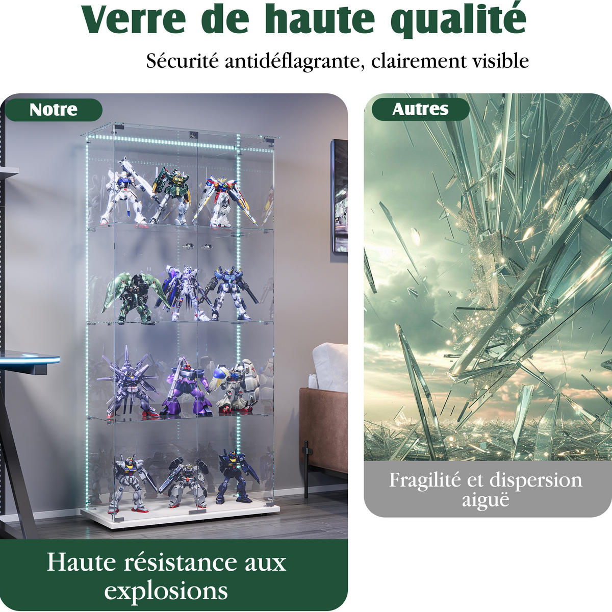 VITRINE 78x35x163 cm, LED, 4 Böden, 2 Türen, Weiß - Weiß, Holz (78/163/35cm)