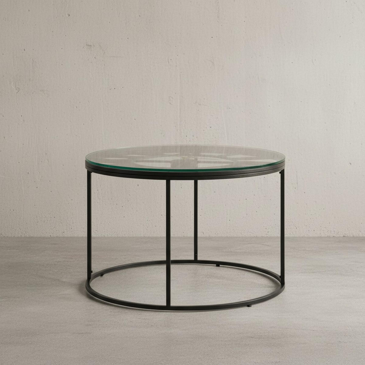 COUCHTISCH GESSO, Einscheibensicherheitsglas, Metallgestell, Römische Uhr, Handgefertigt, Schwarz 60x60x43 cm - Schwarz, Glas/Metall (60/60/43cm) - KADIMA DESIGN