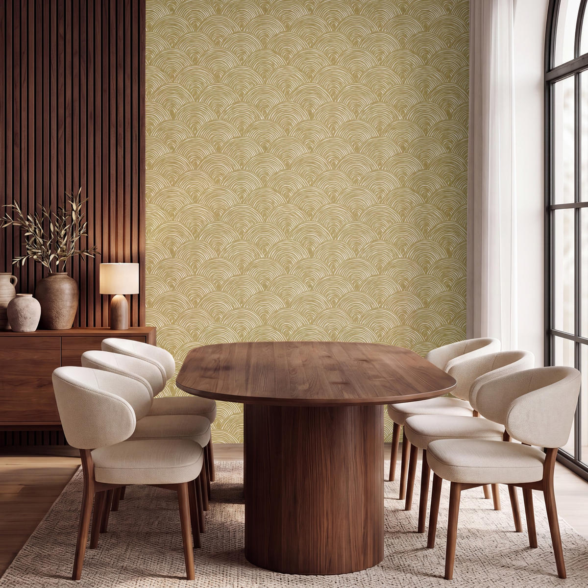 TAPETE - Fächer - Geometrisch - Grün - 200x260 cm - Goldfarben, Papier (200/260cm) - OnlyWow