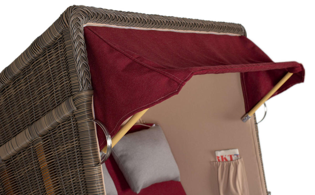 STRANDKORB SEEBLICK 2 Sitzer Teak - Rot/Braun, Metall (125/170/80cm) - Mr. Deko