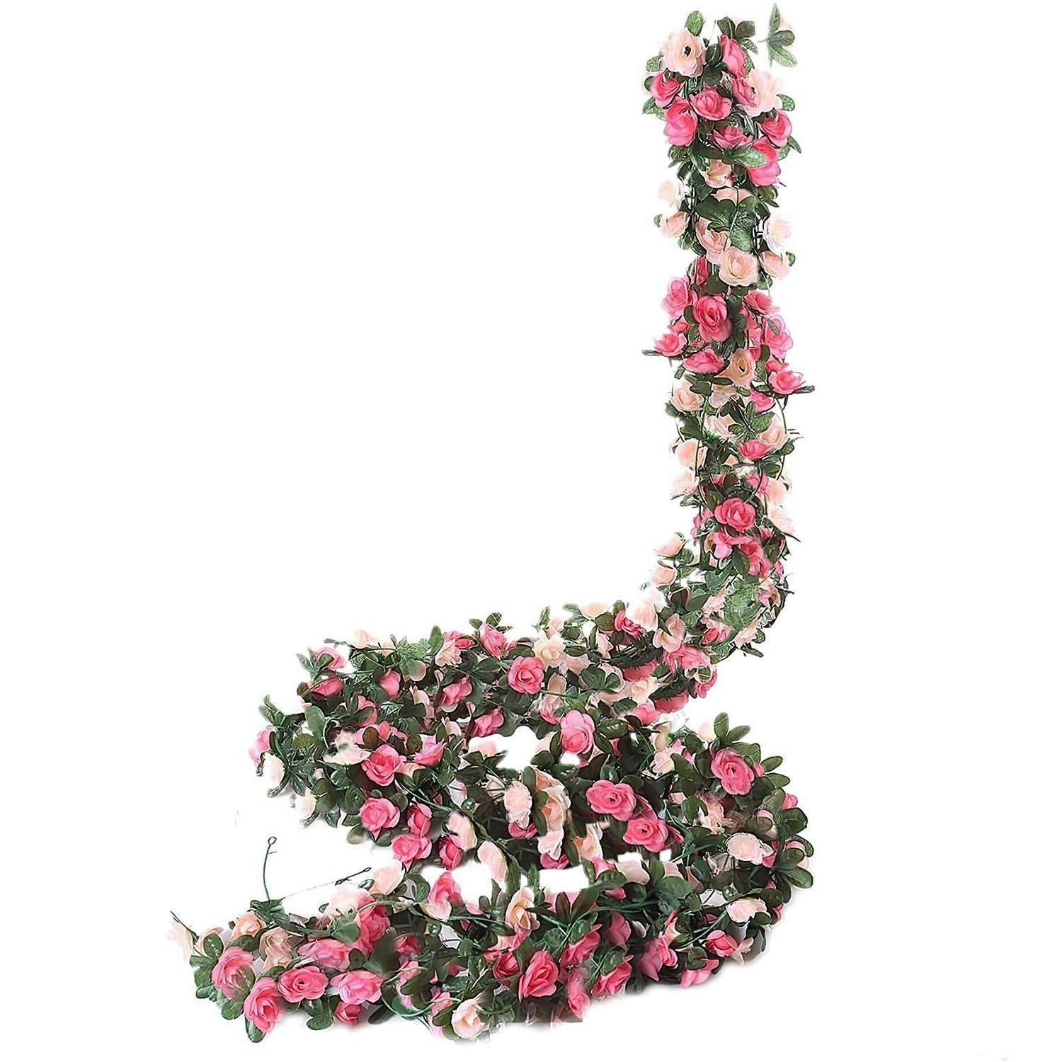 KÜNSTLICHE Blumengirlande 8-teiliges Set Rosa Rosen 2,45 m - Multicolor, Kunststoff (5cm)