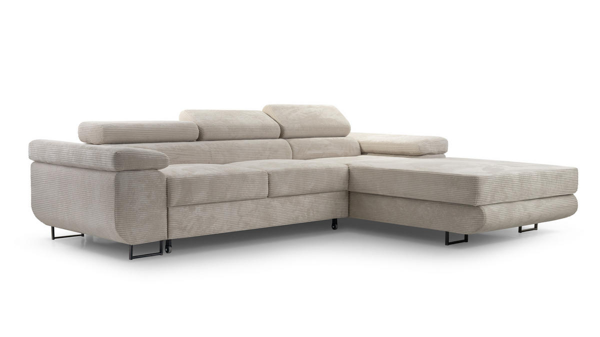 ECKSOFA L Form Arborio Zartweiß 280/203/90 cm Rechts mit Schlaffunktion - Creme/Schwarz, Textil/Metall (280/203cm) - AX Living